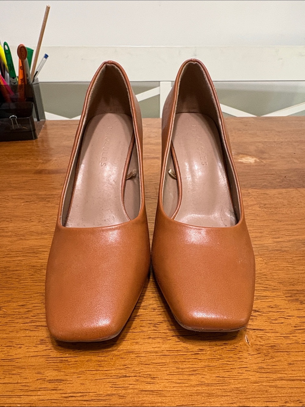 AEROSOLES Tan Leather Block Heel Pumps
